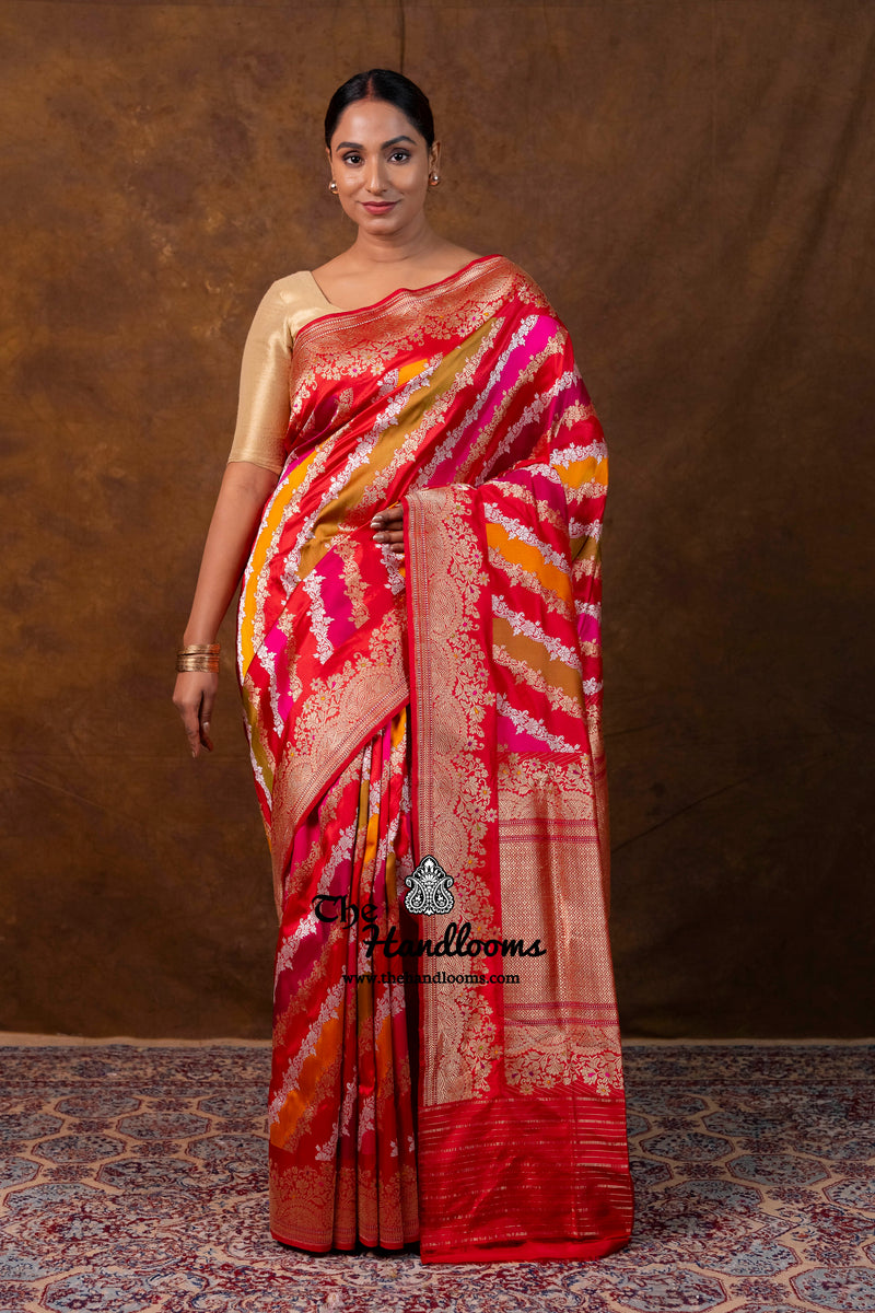 Ektara Pure Katan Silk Banarasi Handloom Saree - All Over Kadiyal Stripe Rangkart