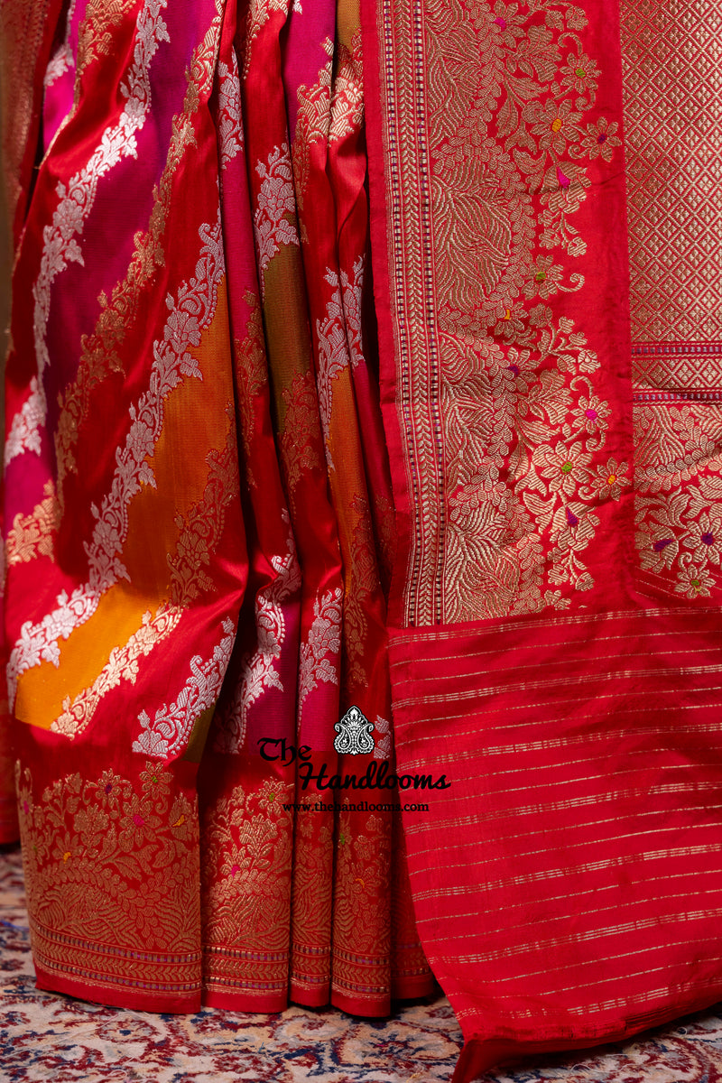 Ektara Pure Katan Silk Banarasi Handloom Saree - All Over Kadiyal Stripe Rangkart