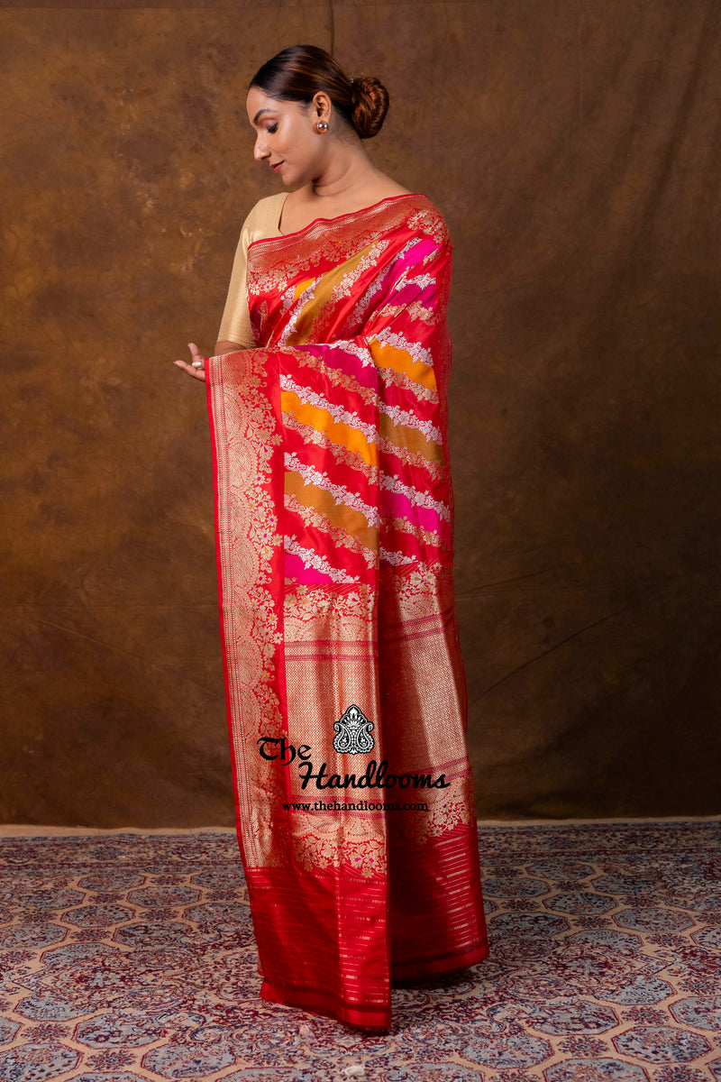 Ektara Pure Katan Silk Banarasi Handloom Saree - All Over Kadiyal Stripe Rangkart