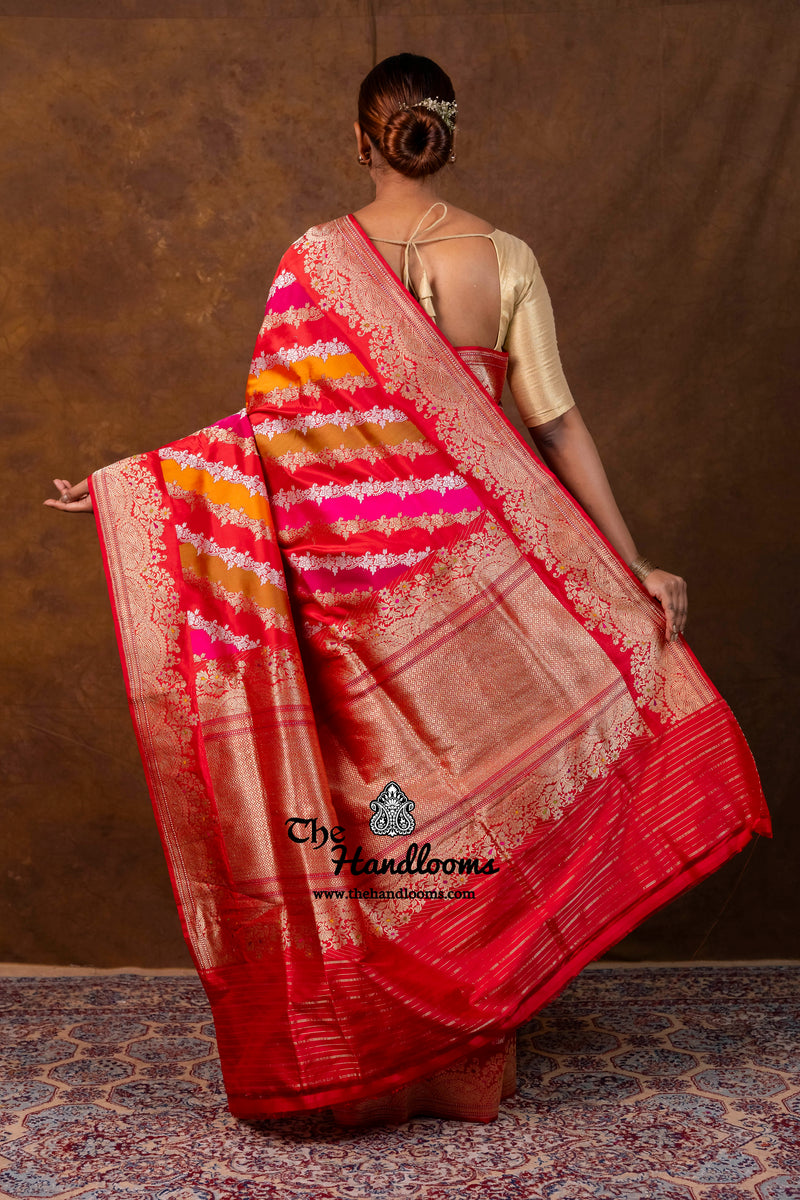 Ektara Pure Katan Silk Banarasi Handloom Saree - All Over Kadiyal Stripe Rangkart
