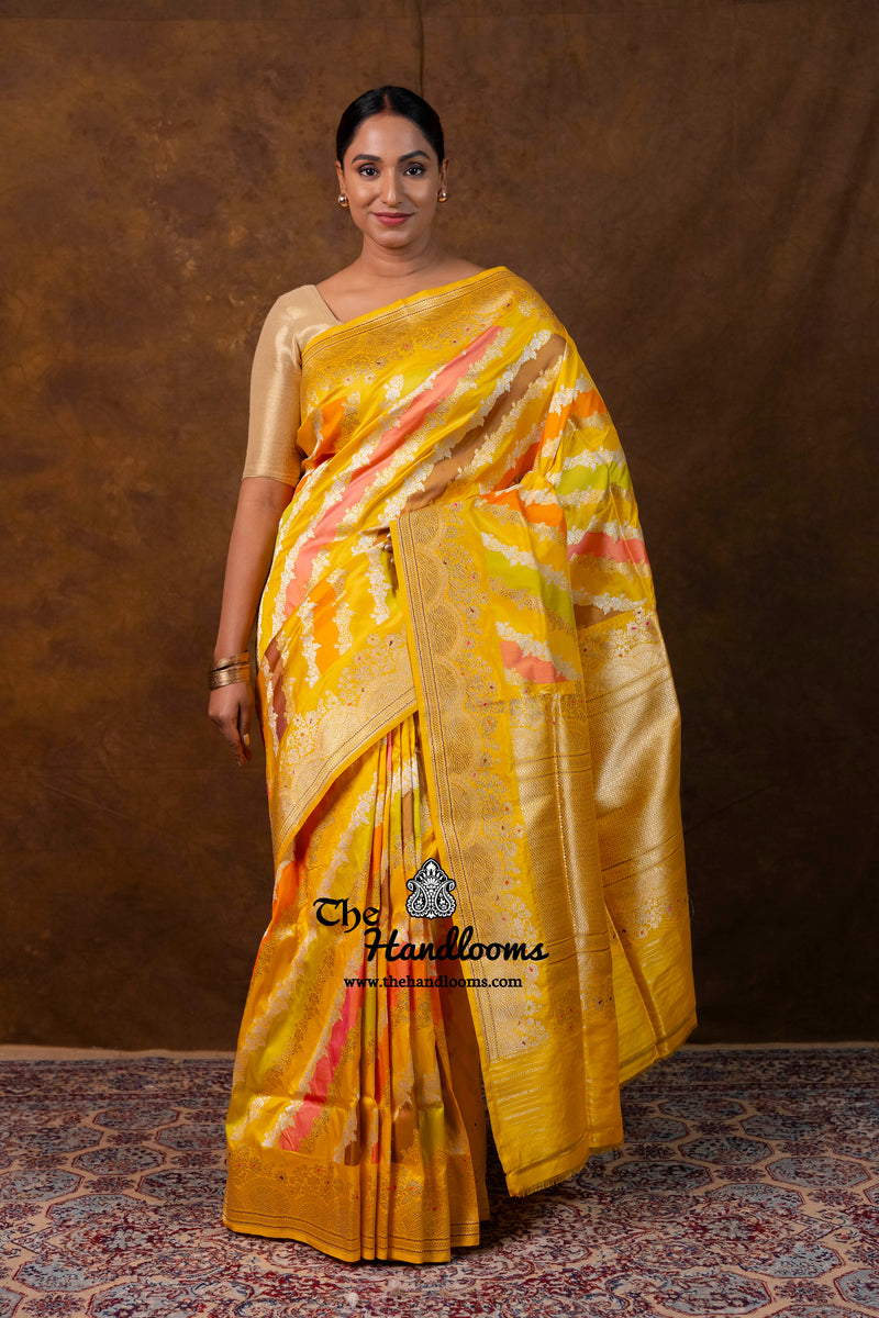 Ektara Pure Katan Silk Banarasi Handloom Saree - All Over Kadiyal Stripe Rangkart