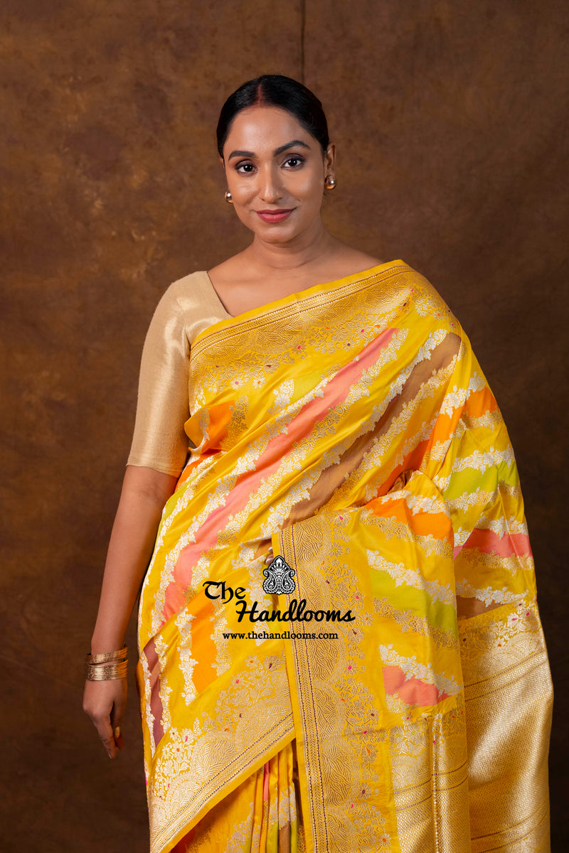 Ektara Pure Katan Silk Banarasi Handloom Saree - All Over Kadiyal Stripe Rangkart