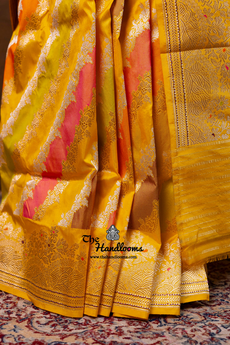 Ektara Pure Katan Silk Banarasi Handloom Saree - All Over Kadiyal Stripe Rangkart