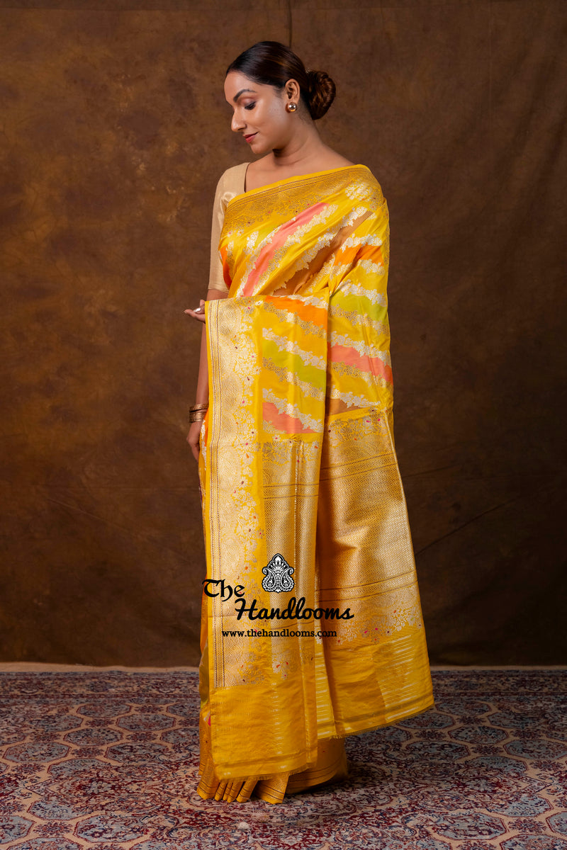 Ektara Pure Katan Silk Banarasi Handloom Saree - All Over Kadiyal Stripe Rangkart