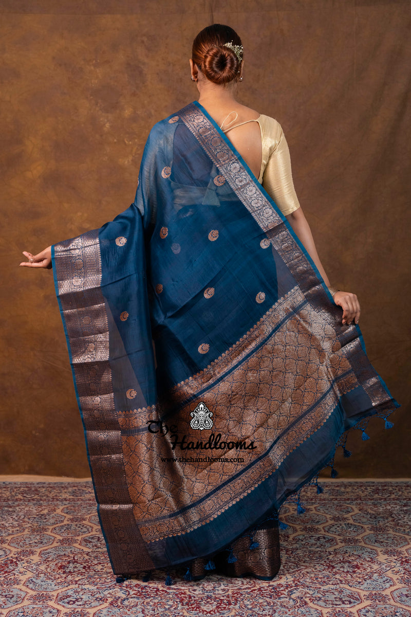 German Blue Pure Kora Handloom Banarasi Saree