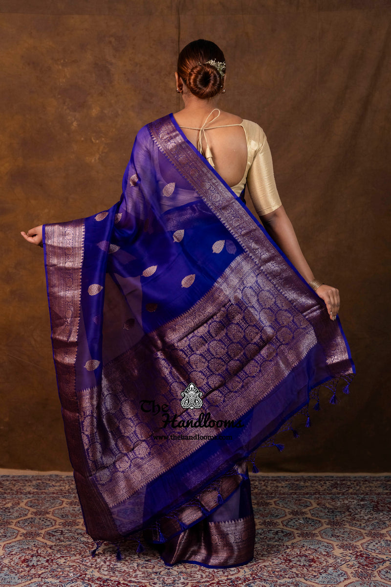 Royal Blue Pure Kora Silk Handloom Banarasi Saree