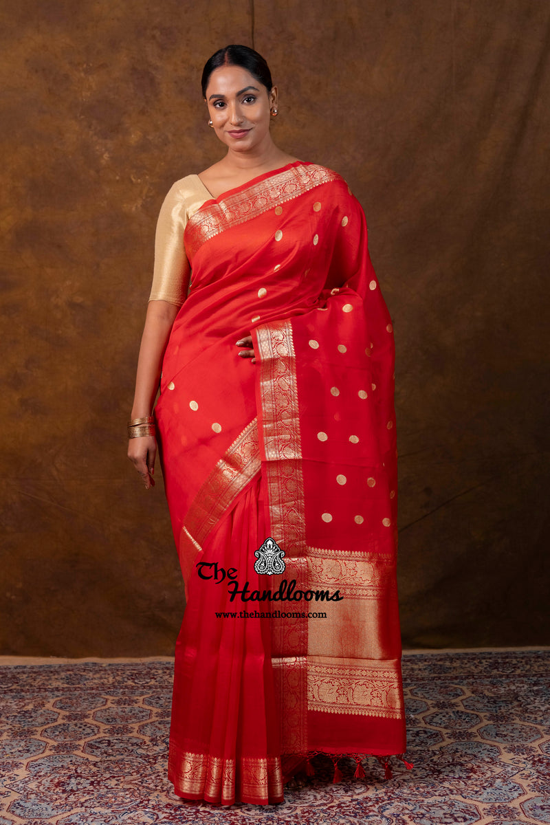 Red Pure Kora Silk Handloom Banarasi Saree