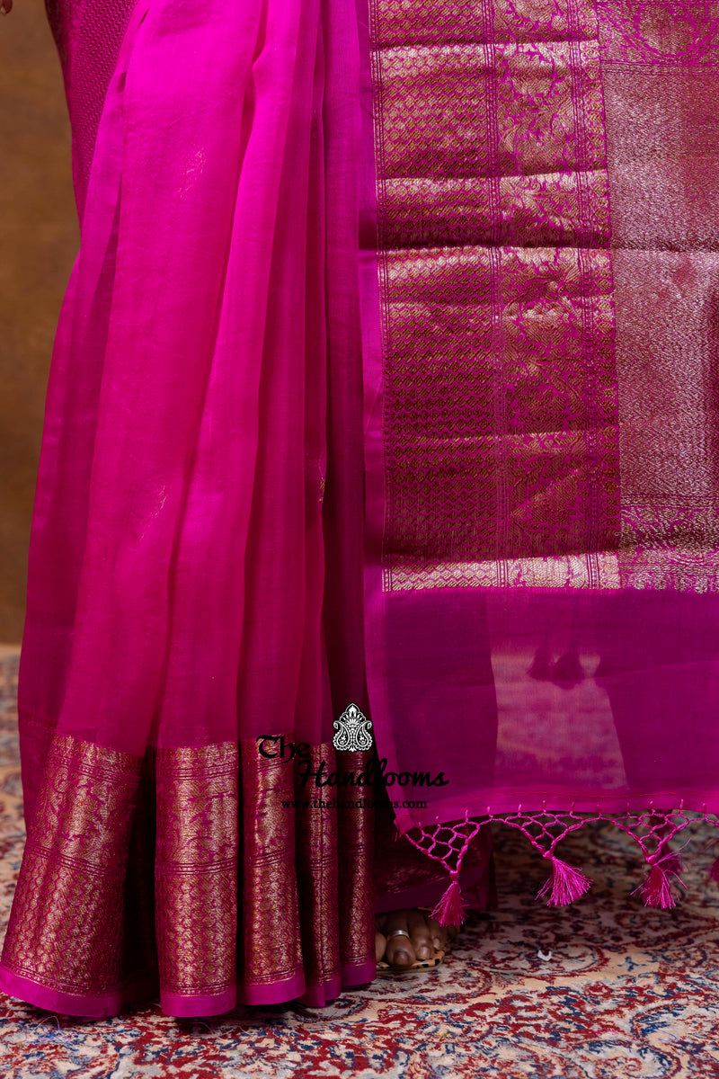 Hot Pink Pure Kora Handloom Banarasi Saree