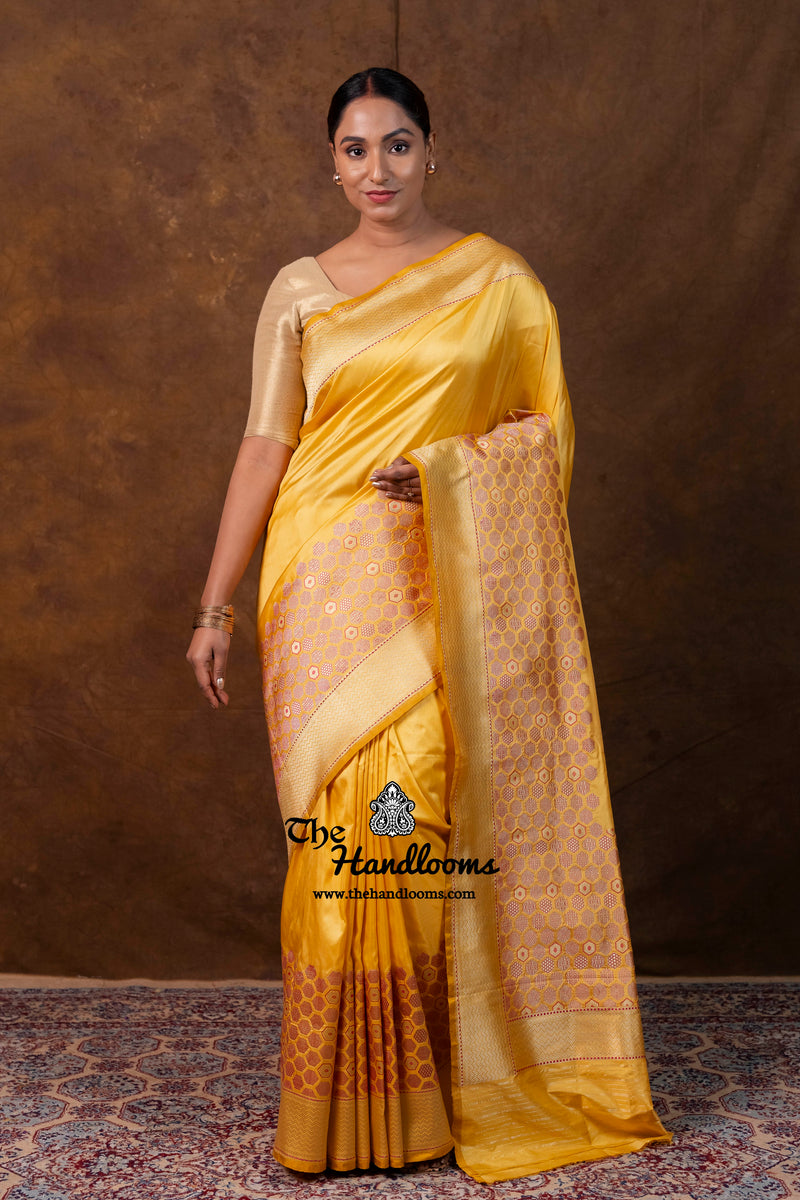 Pure Katan Silk Banarasi Handloom Saree - All Over Kadiyal Border