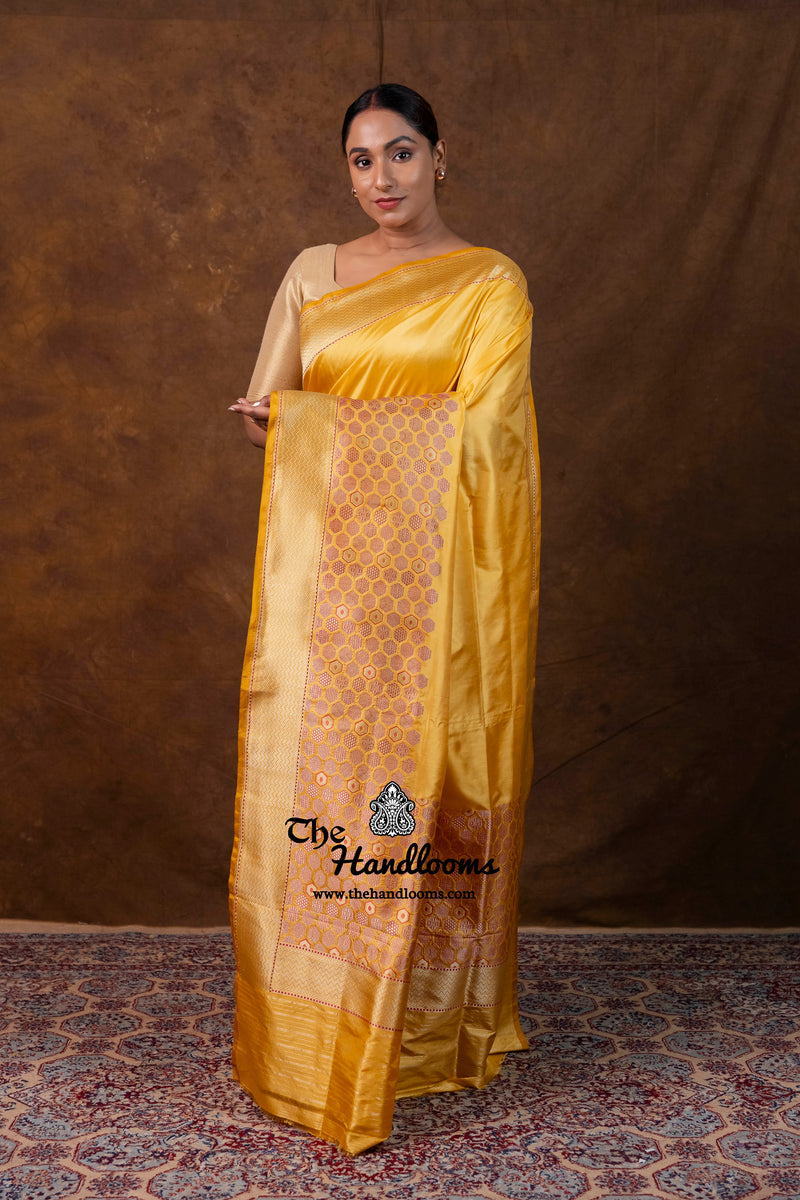 Pure Katan Silk Banarasi Handloom Saree - All Over Kadiyal Border