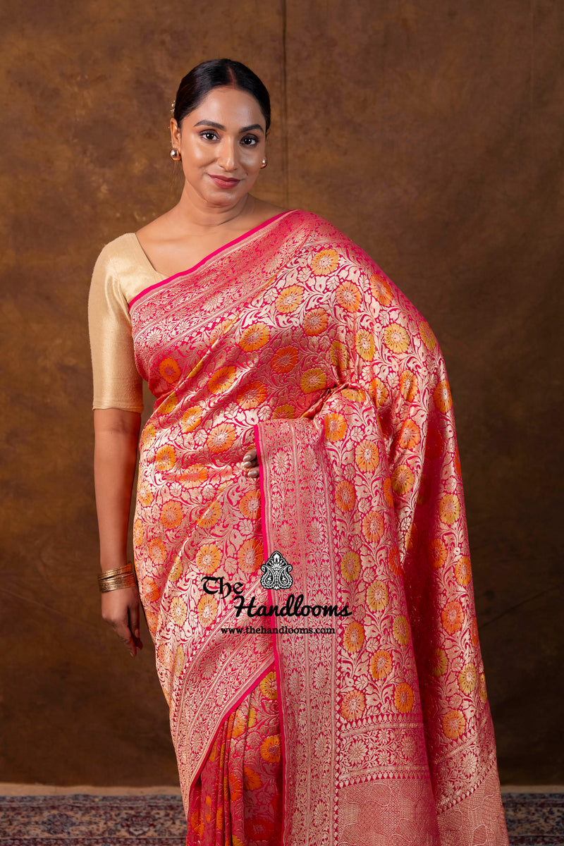 Hot Pink Pure Khaddi Georgette Handloom Banarasi Saree