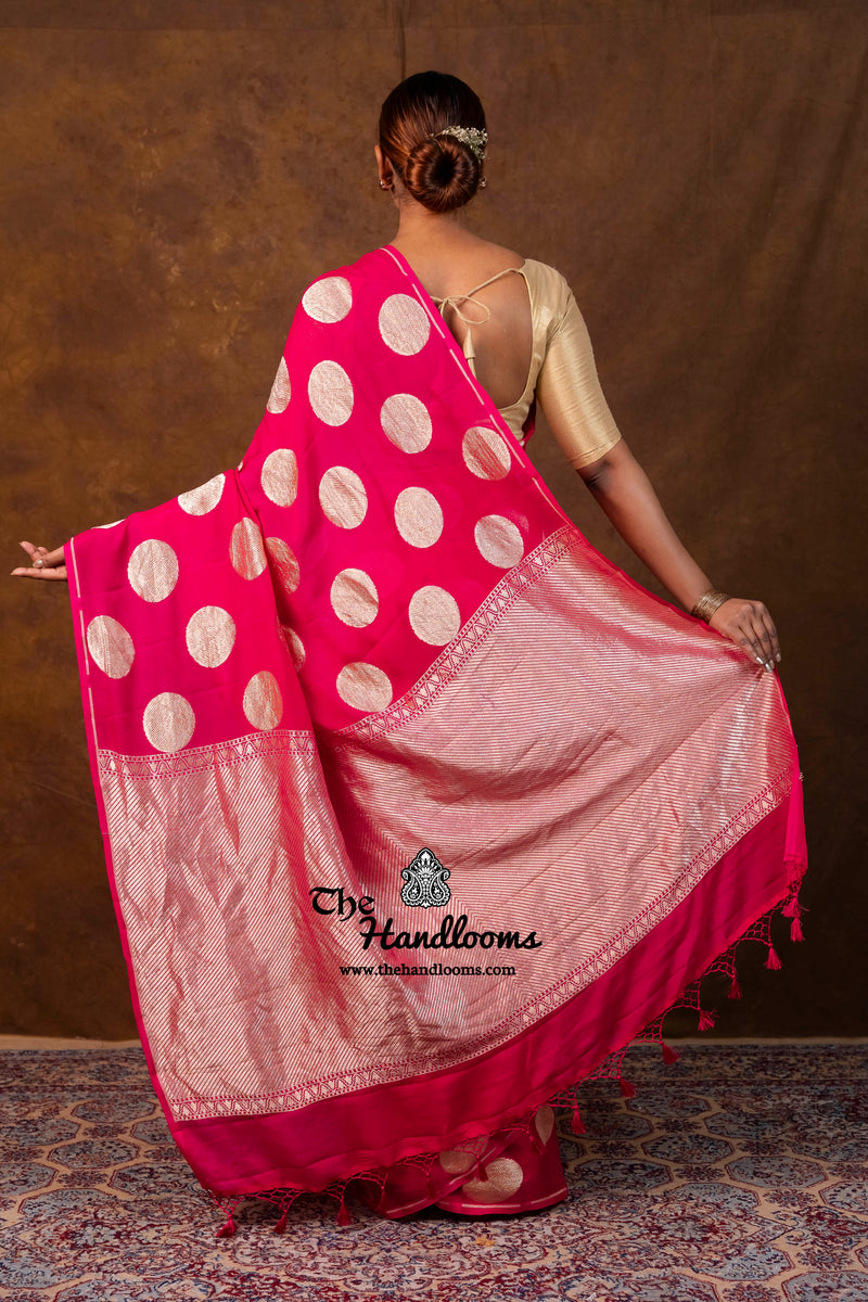 Hot Pink Khaddi Georgette Handloom Banarasi Saree - Water Zari