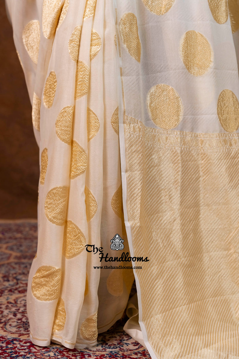 Cream Khaddi Georgette Handloom Banarasi Saree - Water Zari