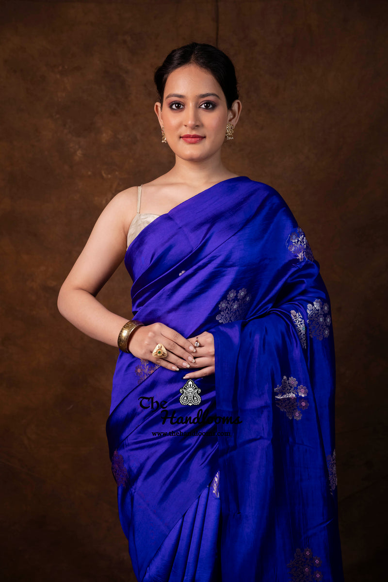 Navy Blue Pure Mango Silk Banarasi Handloom Saree