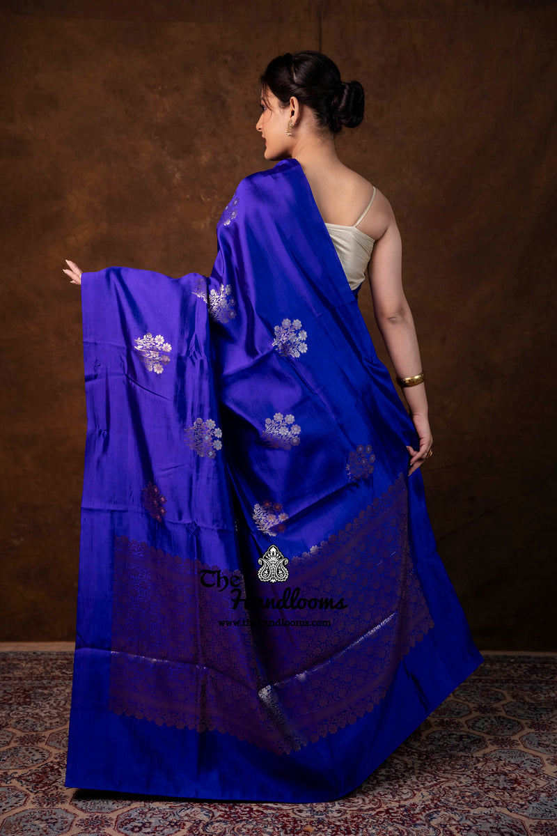 Navy Blue Pure Mango Silk Banarasi Handloom Saree