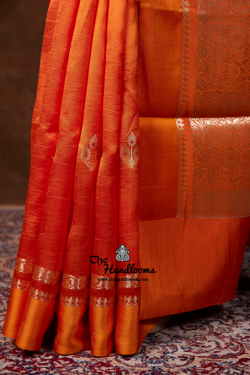 Orange Pure Mango Silk Banarasi Handloom Saree