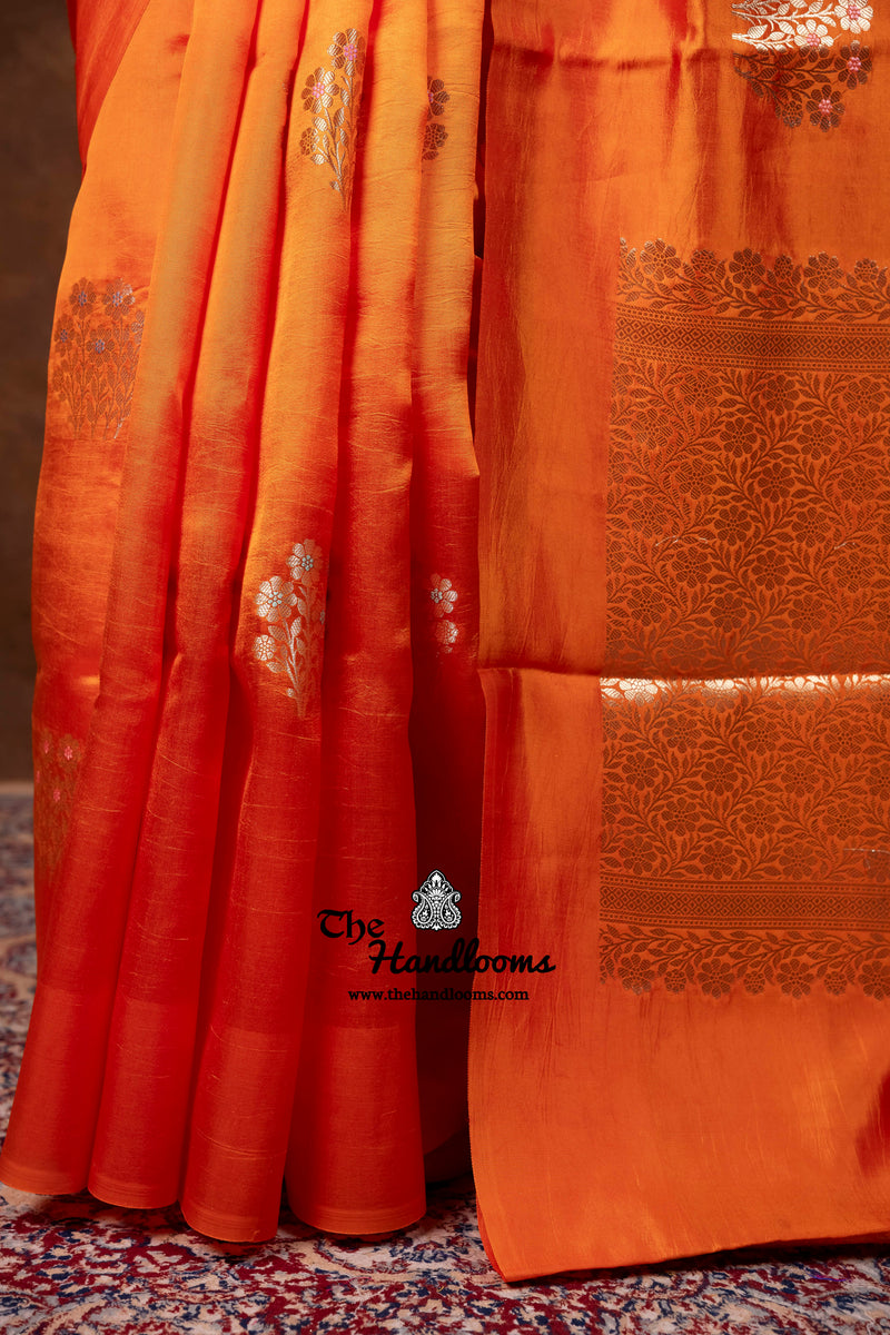 Orange Pure Mango Silk Banarasi Handloom Saree