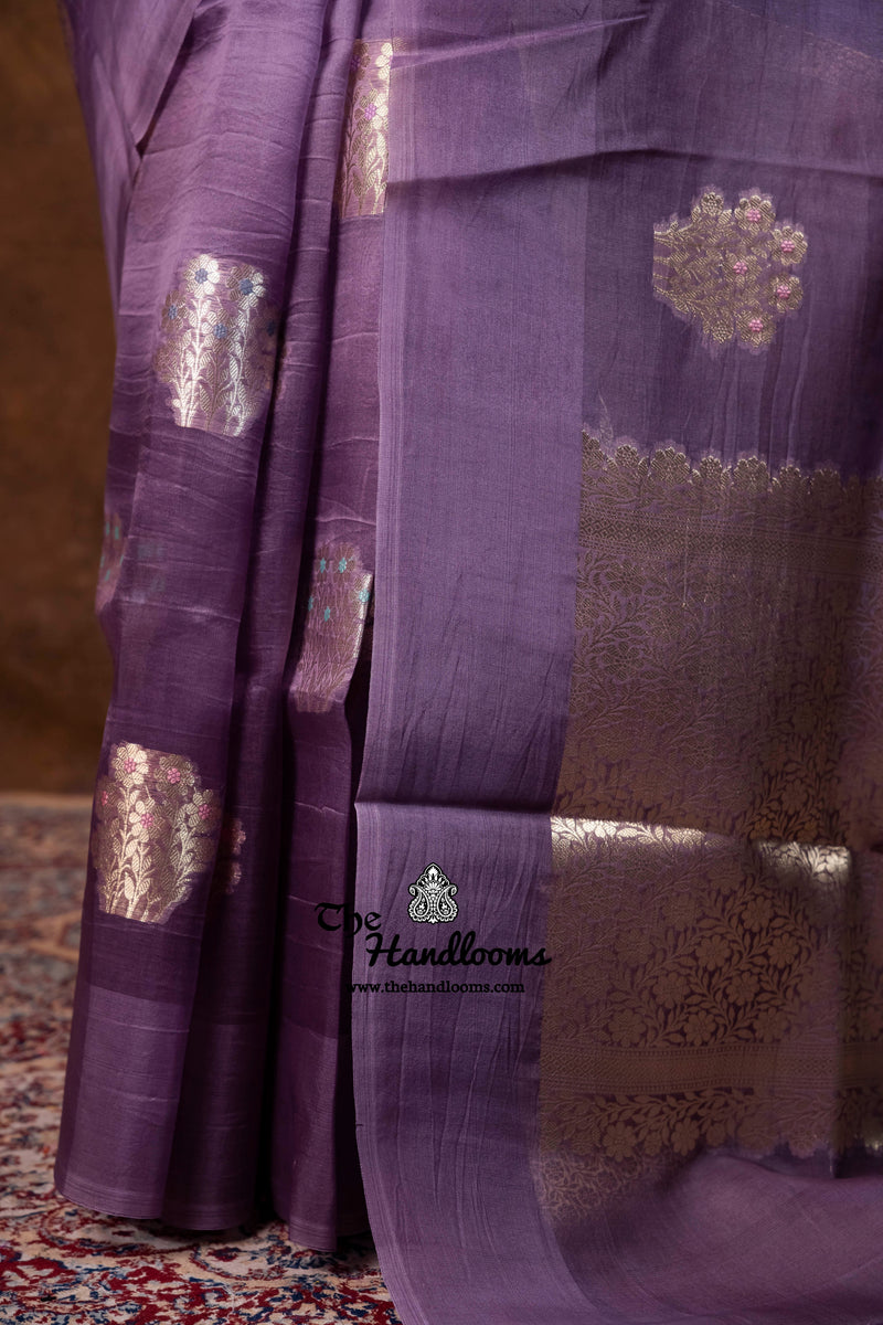 Lilac Pure Kora Silk Handloom Banarasi Saree
