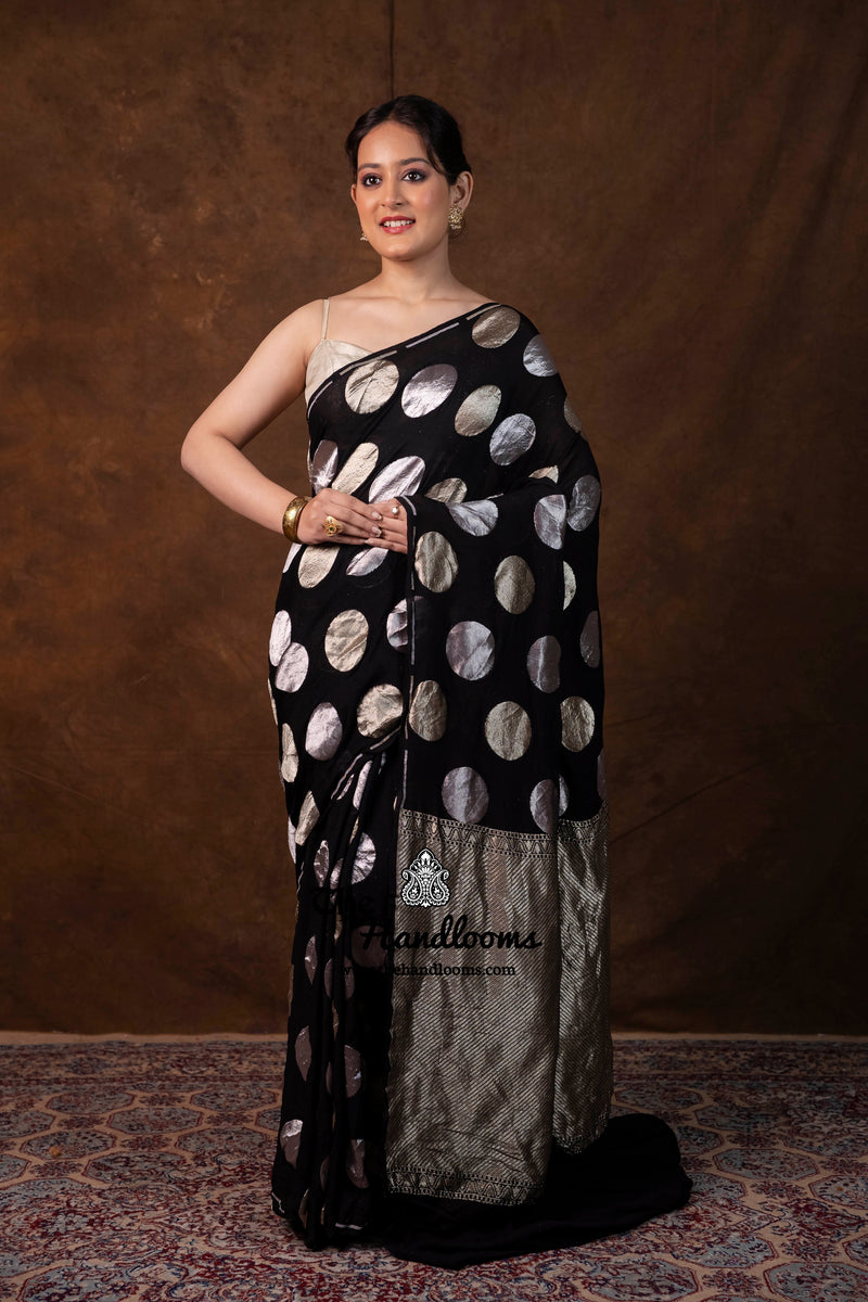 Black Khaddi Georgette Handloom Banarasi Saree - Water Zari