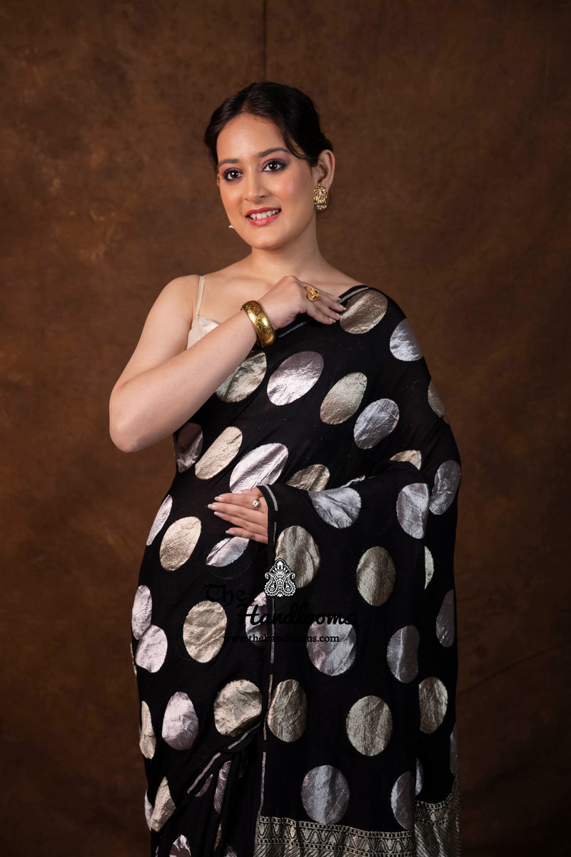 Black Khaddi Georgette Handloom Banarasi Saree - Water Zari