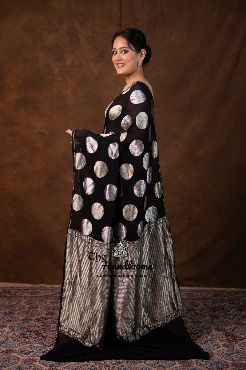 Black Khaddi Georgette Handloom Banarasi Saree - Water Zari