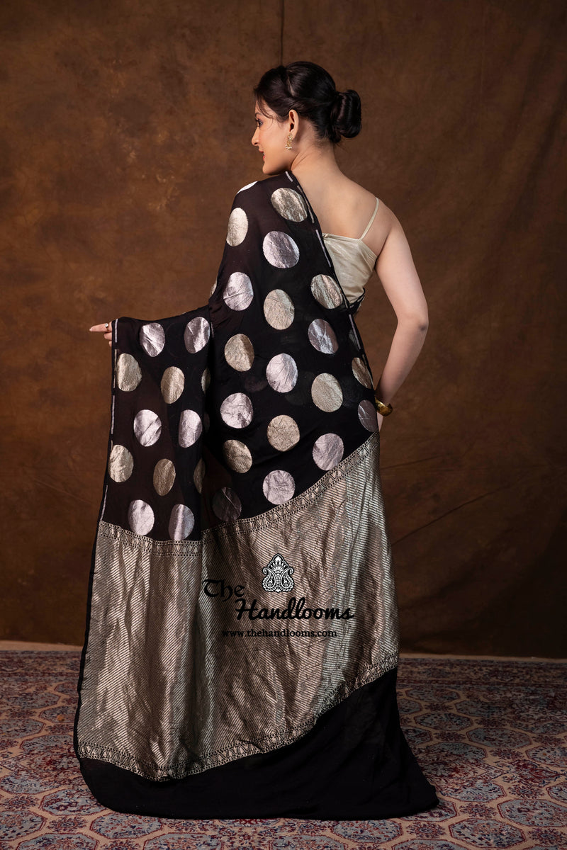 Black Khaddi Georgette Handloom Banarasi Saree - Water Zari