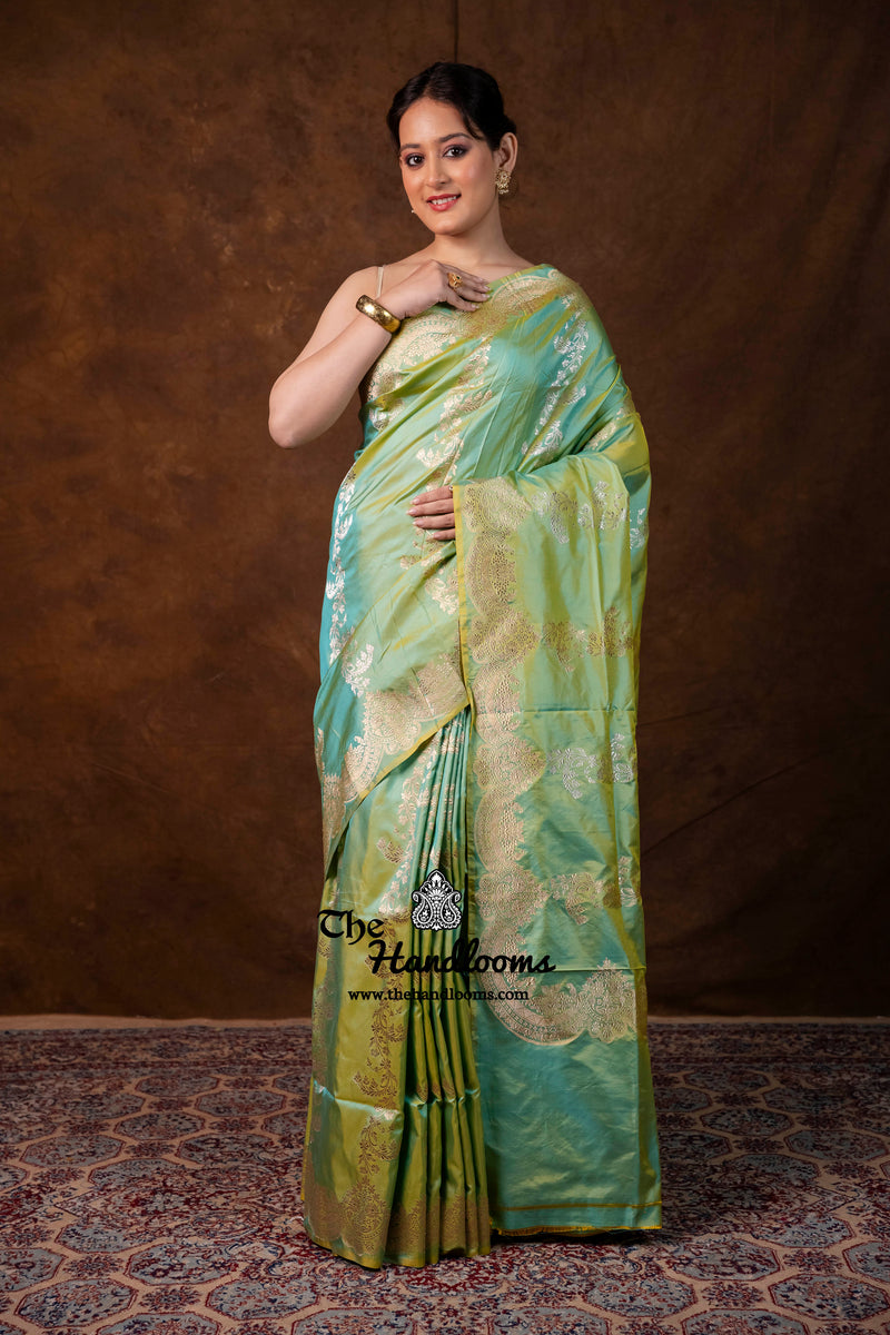 Pure Katan Silk Banarasi Handloom Saree - All Over Soona Roopa Kadua Stripe