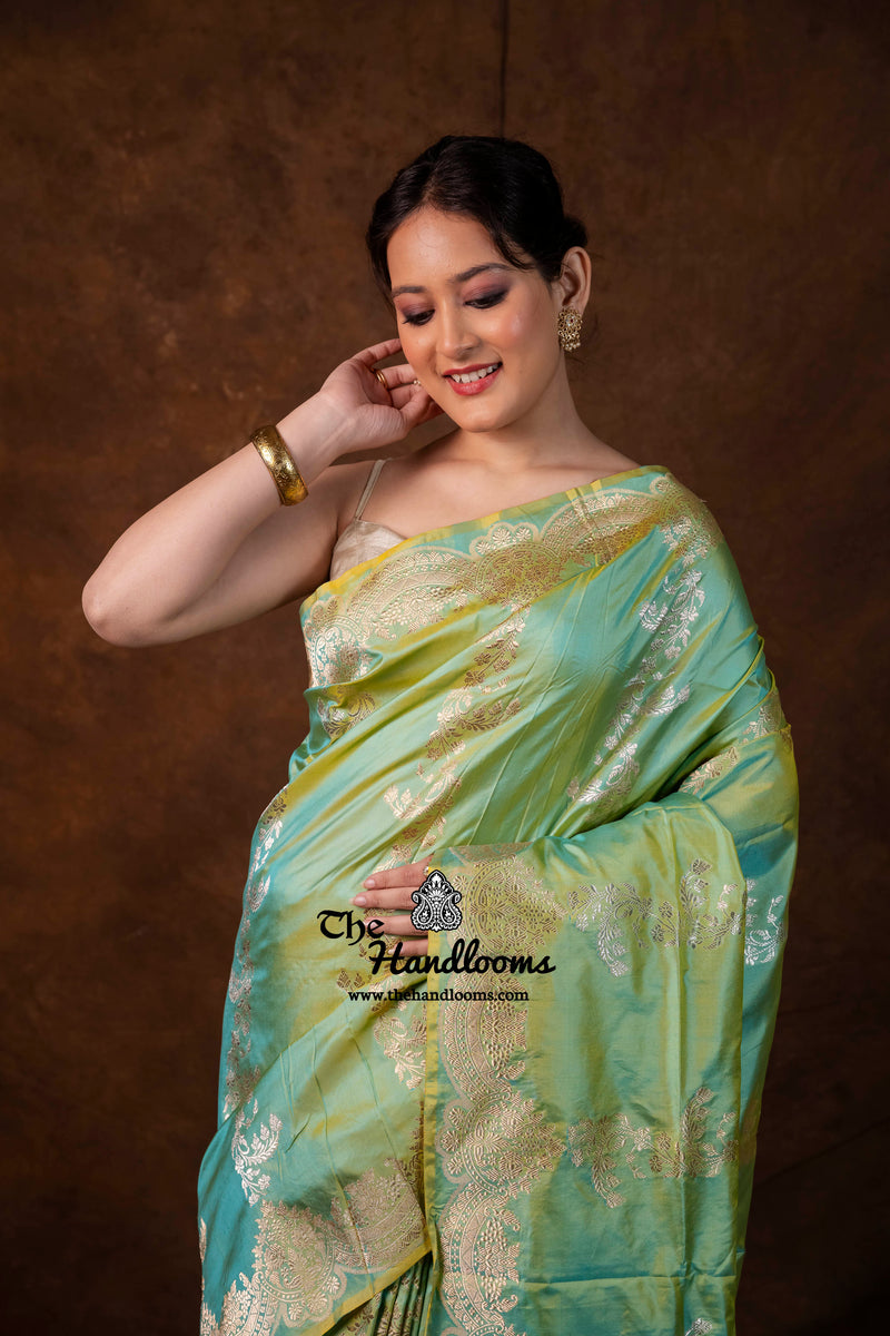 Pure Katan Silk Banarasi Handloom Saree - All Over Soona Roopa Kadua Stripe