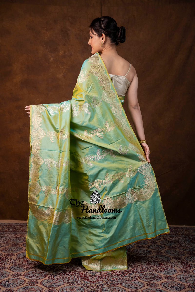 Pure Katan Silk Banarasi Handloom Saree - All Over Soona Roopa Kadua Stripe