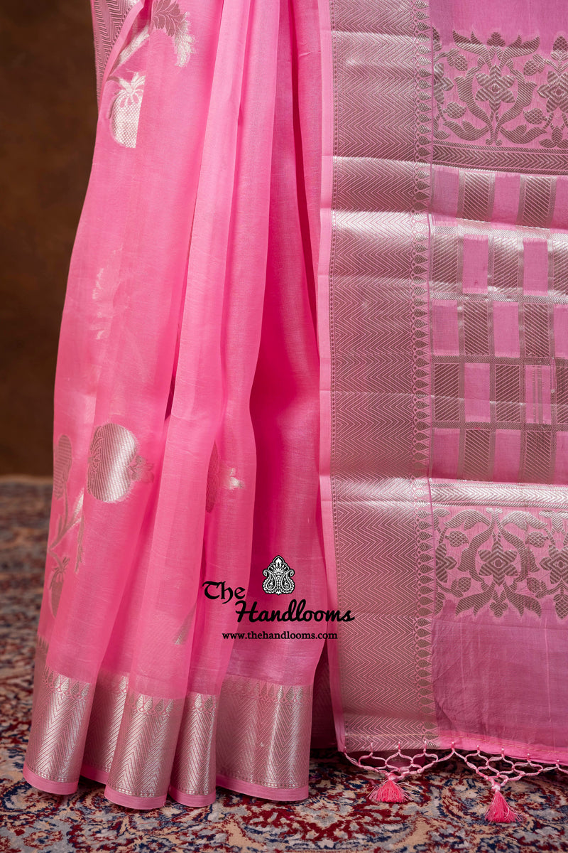 Pink Pure Kora Silk Handloom Banarasi Saree