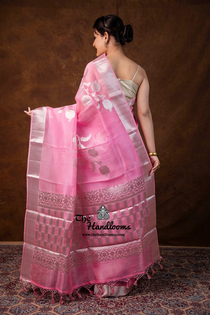 Pink Pure Kora Silk Handloom Banarasi Saree