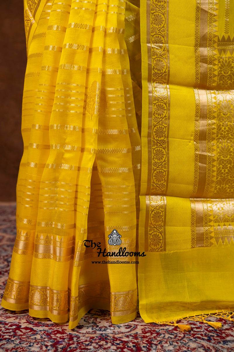 Yellow Pure Kora Silk Handloom Banarasi Saree