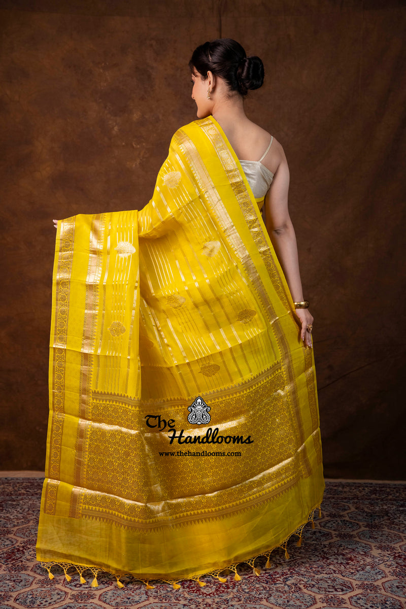 Yellow Pure Kora Silk Handloom Banarasi Saree