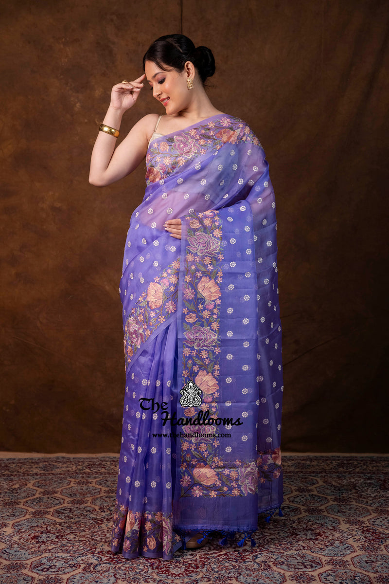 Pure Organza Chikankari Handloom Banarasi Saree