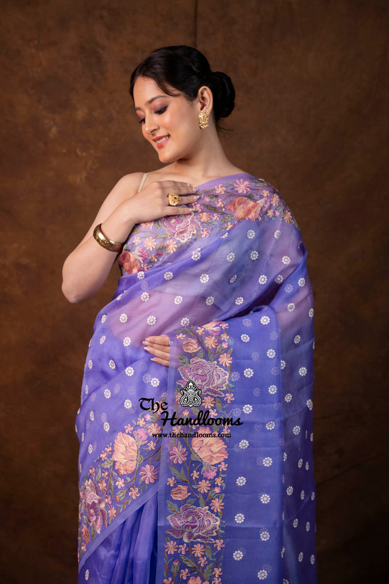 Pure Organza Chikankari Handloom Banarasi Saree