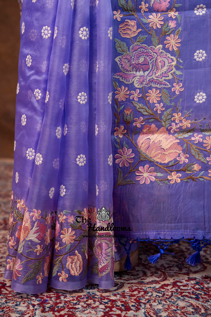 Pure Organza Chikankari Handloom Banarasi Saree