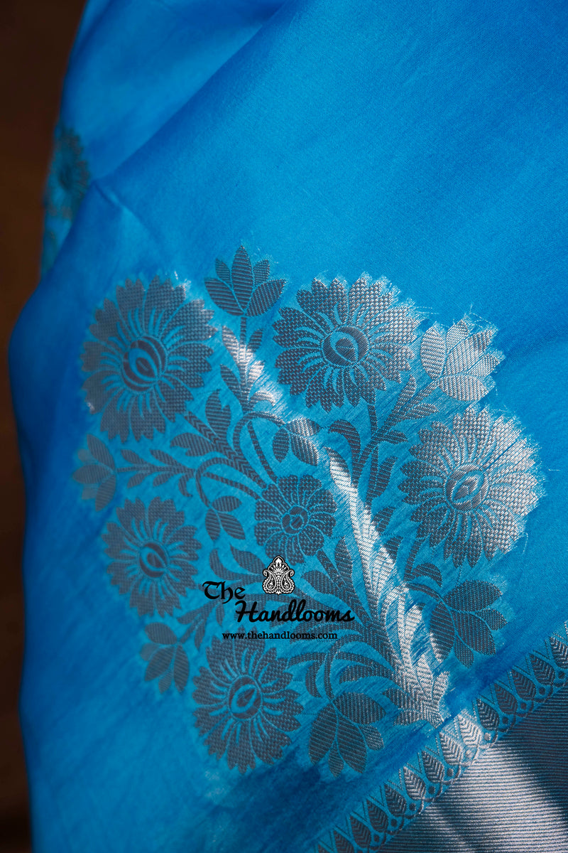 Sky Blue Pure Kora Silk Handloom Banarasi Saree