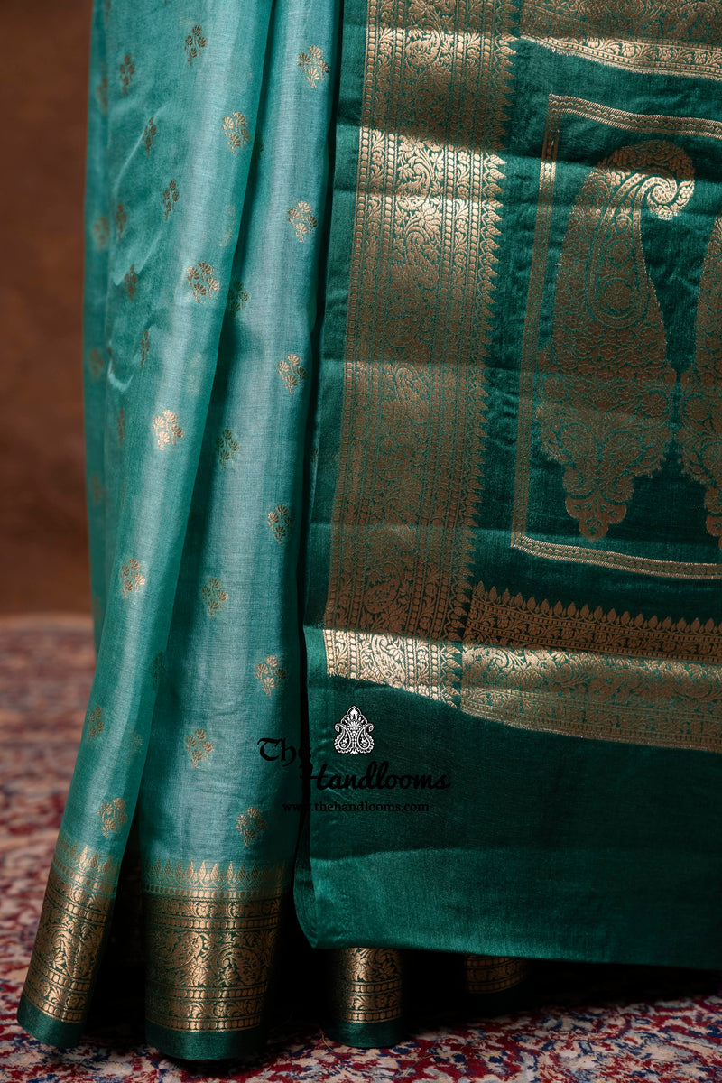 Mint Green Pure Tussar Silk Handloom Banarasi Saree