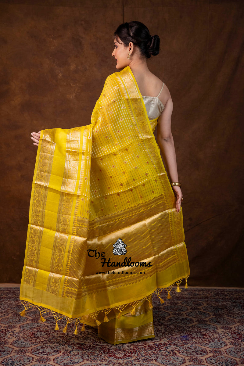 Yellow Pure Kora Silk Handloom Banarasi Saree