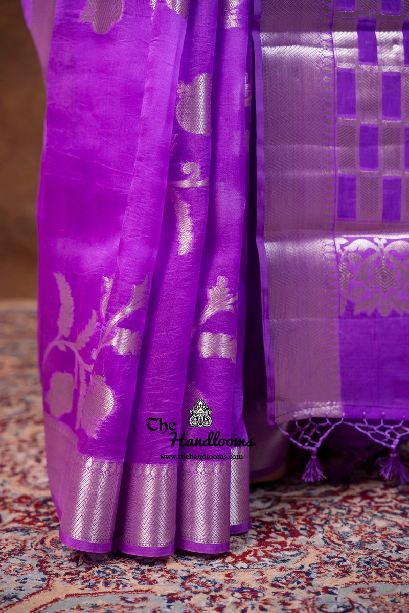Lavender Pure Kora Silk Handloom Banarasi Saree
