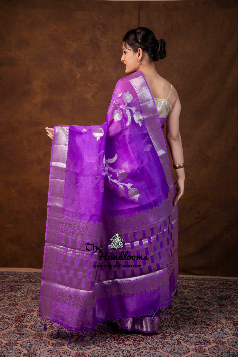 Lavender Pure Kora Silk Handloom Banarasi Saree
