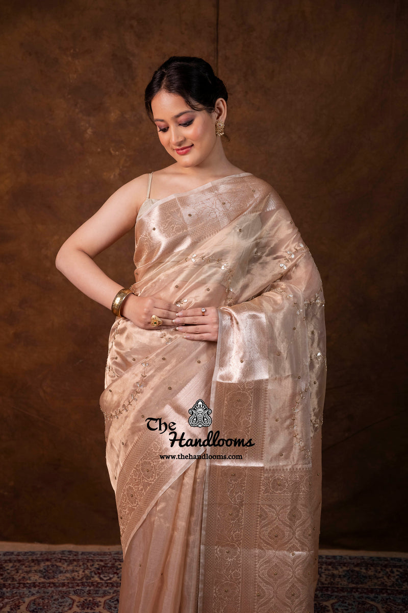 Pure Kora Tissue Handloom Banarasi Saree - Handwork
