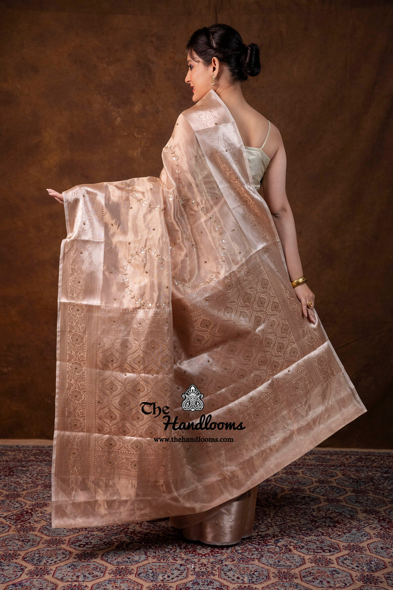 Pure Kora Tissue Handloom Banarasi Saree - Handwork