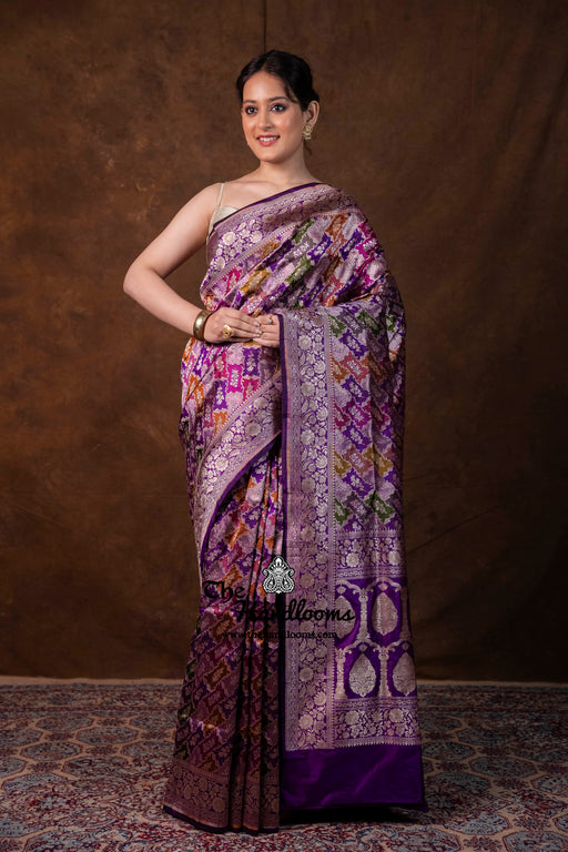 Multicolor Pure Katan Silk Banarasi Handloom Saree - All over Jaal Work With Rangkart - The Handlooms