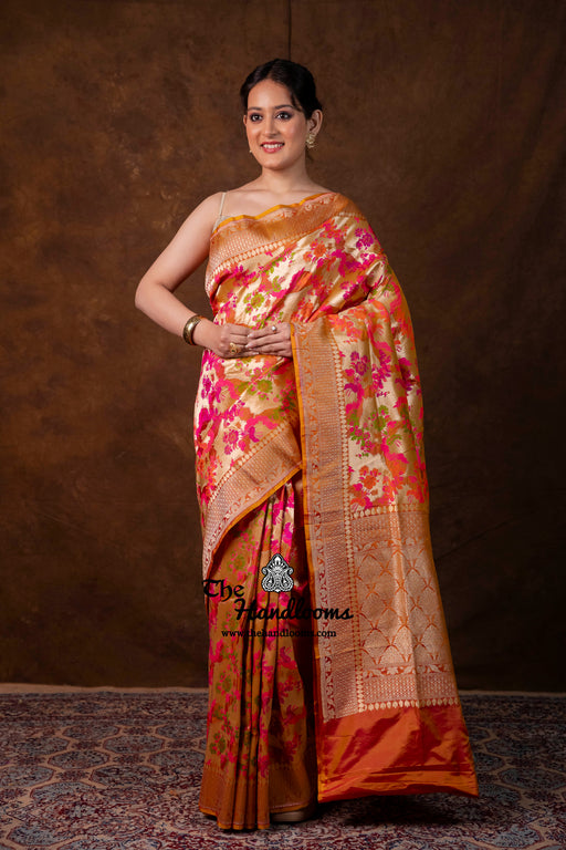 Pure Katan Silk Banarasi Handloom Saree - All Over Jaal Work With Meenakari - The Handlooms