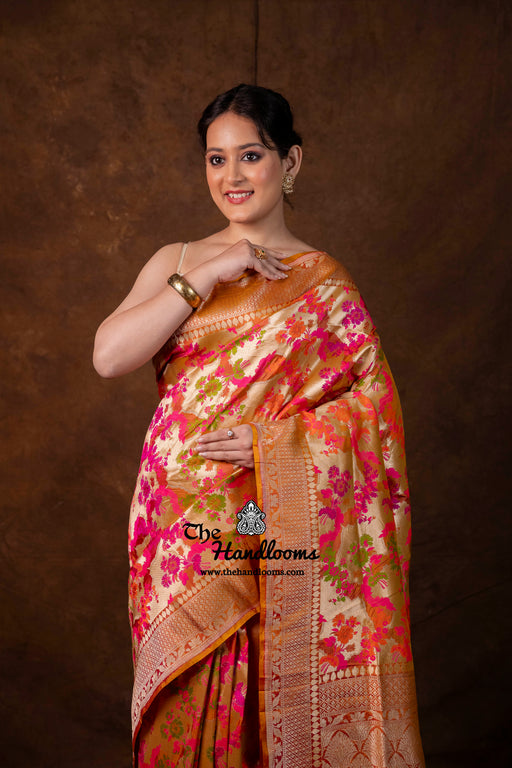 Pure Katan Silk Banarasi Handloom Saree - All Over Jaal Work With Meenakari - The Handlooms
