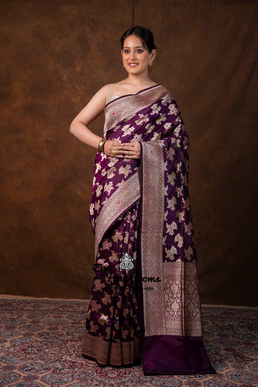 Pure Katan Silk Banarasi Handloom Saree - All over Jaal Work With Meenakari - The Handlooms