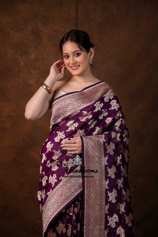 Pure Katan Silk Banarasi Handloom Saree - All over Jaal Work With Meenakari - The Handlooms