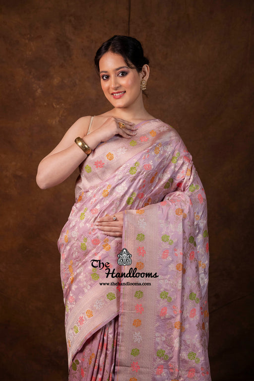 Pure Katan Silk Banarasi Handloom Saree - All over Jaal Work With Meenakari - The Handlooms