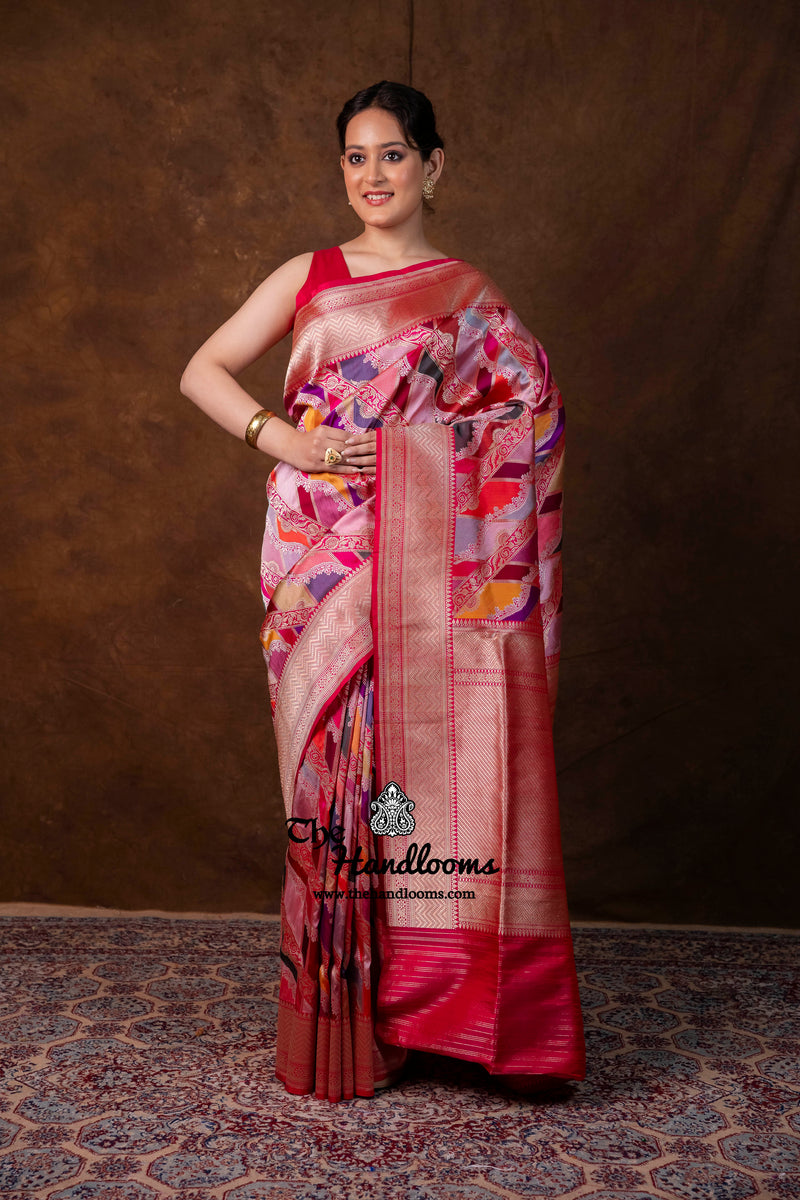 Ektara Pure Katan Silk Banarasi Handloom Saree - All Over Kadiyal Stripe Rangkart